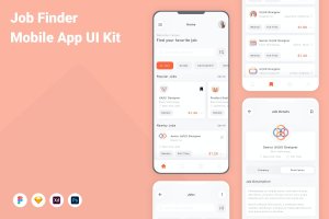 招聘求职应用程序App界面设计UI套件 Job Finder Mobile App UI Kit
