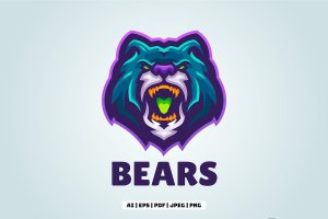 熊头吉祥物标志Logo设计模板 Bears Mascot Logo