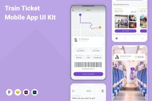 火车票预订应用程序App界面设计UI套件 Train Ticket Mobile App UI Kit