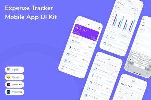 账单开支应用程序App界面设计UI套件 Expense Tracker Mobile App UI Kit