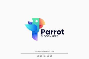鹦鹉动物渐变彩色Logo标志设计模板 Parrot Gradient Colorful Logo
