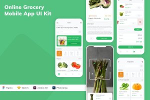 在线杂货店移动应用程序App UI设计套件 Online Grocery Mobile App UI Kit