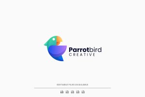 鹦鹉渐变彩色Logo标志设计模板 Parrot Gradient Colorful Logo
