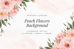 水彩插画桃色花朵背景 Peach Flowers Background – Watercolor Illustration