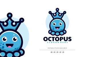 简单章鱼吉祥物标志Logo设计模板 Octopus Simple Mascot Logo
