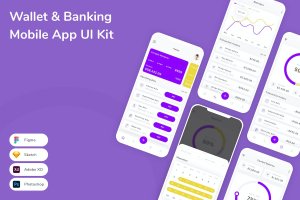 钱包&银行业App手机应用程序UI设计素材 Wallet & Banking Mobile App UI Kit