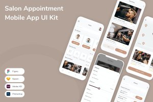 沙龙理发预约应用程序App界面设计UI套件 Salon Appointment Mobile App UI Kit