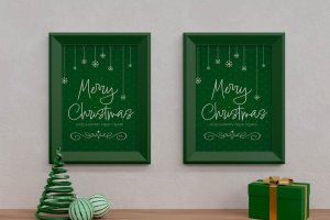 圣诞装饰画框相框样机模板 Christmas Frame Mockup