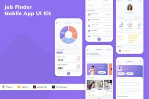 求职招聘应用App模板UI套件 Job Finder Mobile App UI Kit