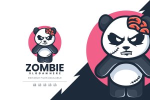 僵尸熊猫卡通标志Logo设计模板 Zombie Panda Cartoon Logo