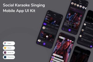 社交K歌App应用程序UI设计模板套件 Social Karaoke Singing Mobile App UI Kit