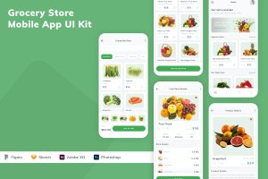 蔬果杂货店移动应用程序App UI设计套件 Grocery Store Mobile App UI Kit