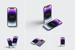 紫色iPhone 14 Pro苹果手机样机 Phone 14 Pro Mockup