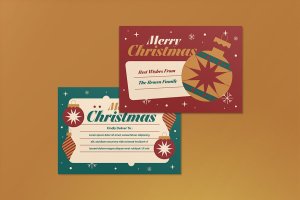 红色扁平设计圣诞贺卡设计模板 Red Flat Design Christmas Greeting Card