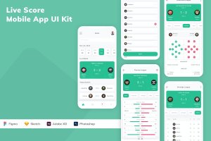 比赛实时比分工具App应用界面设计模板 Live Score Mobile App UI Kit
