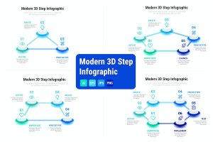 现代3D步骤信息图表设计模板 Modern 3D Step Infographic
