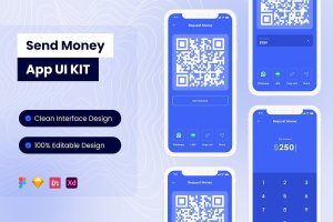 二维码汇款移动App应用程序界面设计模板 Send Money Mobile App