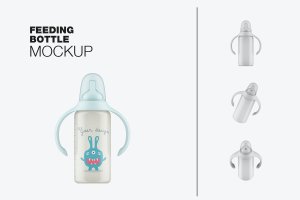 带把手的婴儿奶瓶包装设计样机 Baby Bottle with Handles Mockup