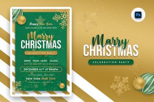 绿色圣诞节冬季假期海报PSD素材 Christmas Party Flyer Design Template
