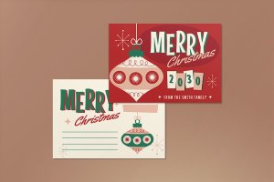 红色复古圣诞贺卡设计模板 Red Retro Christmas Greeting Card