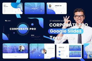 渐变科技蓝公司谷歌幻灯片创意模板 Corporate Pro Google Slides Presentation Template