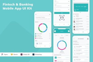 金融科技与银行业务应用程序App设计UI工具包 Fintech & Banking Mobile App UI Kit