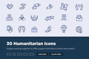 30个人道主义矢量图标 30 Humanitarian Icons