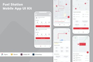 燃料站应用程序App设计UI工具包 Fuel Station Mobile App UI Kit