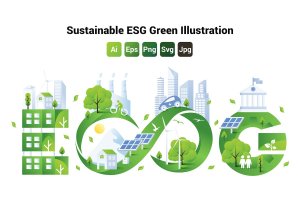 可持续发展概念ESG绿色环保插画 Sustainable ESG Green Illustration