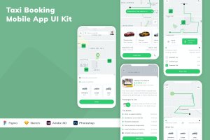 出租车预订应用程序App设计UI工具包 Taxi Booking Mobile App UI Kit