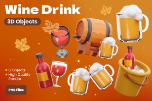 葡萄酒饮料3D插画 Wine Drink 3D Illustrations