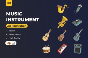 音乐工具3D图标 Music Instrument 3D Icons