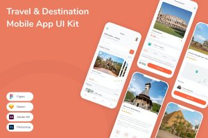 旅行和目的地App应用程序UI工具包素材 Travel & Destination Mobile App UI Kit