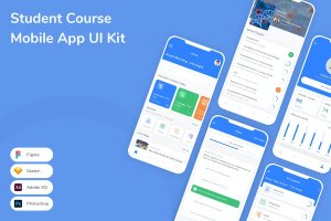 学生课程App应用程序UI工具包素材 Student Course Mobile App UI Kit