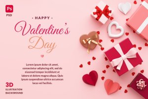 3D渲染情人节传单背景模板 Valentines Flyer Background