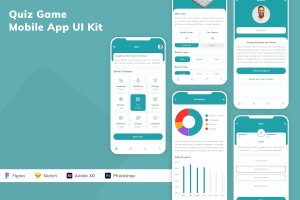 测验游戏应用程序App设计UI工具包 Quiz Game Mobile App UI Kit