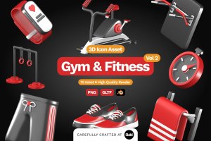 3D健身房和健身图标v2 3D Gym and Fitness Icon Vol 2