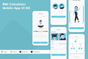 BMI计算器应用程序App设计UI工具包 BMI Calculator Mobile App UI Kit