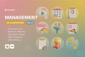 3D管理图标v1 3D Management Icon Vol 1