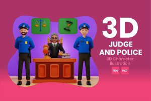 法官和警察3D角色插画素材 Judge And Police 3D Character Illustration