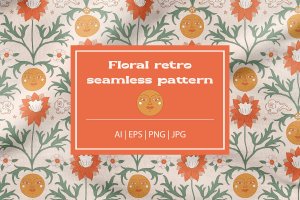 无缝柔和复古风格手绘花卉图案 Floral Retro Seamless Pattern