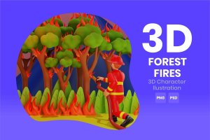 森林火灾3D角色插画素材 Forest Fires 3D Character Illustration