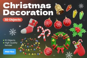 圣诞装饰3D插画 Christmas Decoration 3D Illustrations