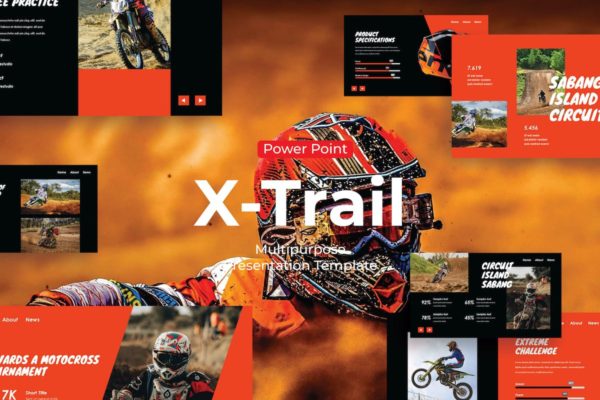 越野摩托车运动PPT创意模板 X-Trail – PowerPoint Template