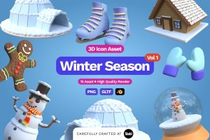 3D冬天冬季插画素材v1 3D Winter Season Vol 1