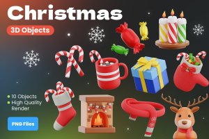 圣诞节道具元素3D插画 Christmas 3D Illustrations