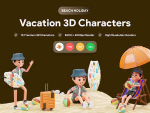 小咖下午茶：暑假假期3D人物插画素材