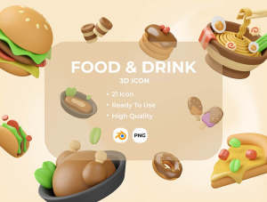 小咖下午茶：食物和饮料3D图标插画