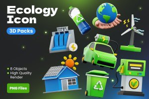 环保生态图标3D插画 Ecology Icon 3D Illustrations