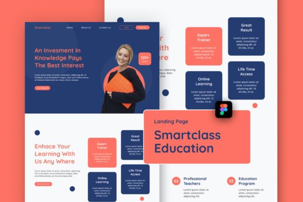 智能课堂课程教育网站着陆页Figma模板 Smartclass Course Education Landing Page Figma